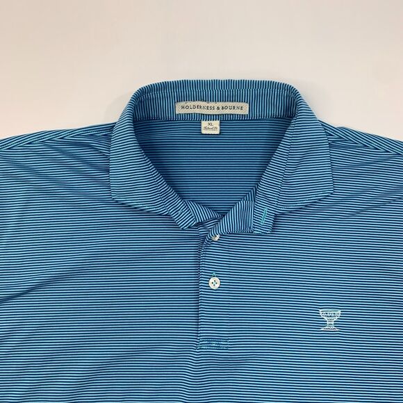Holderness Bourne Polo Shirt Mens XL Extra Large Blue Tailored Fit Striped Golf - Picture 3 of 11